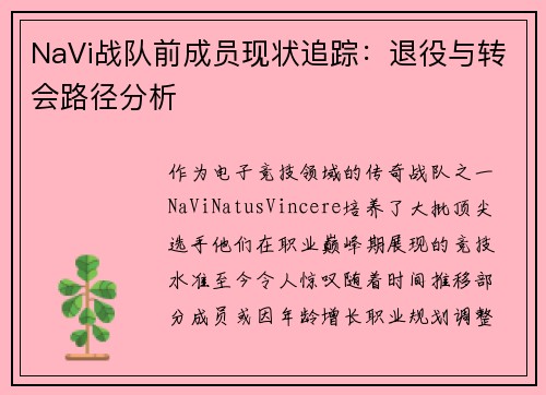 NaVi战队前成员现状追踪：退役与转会路径分析